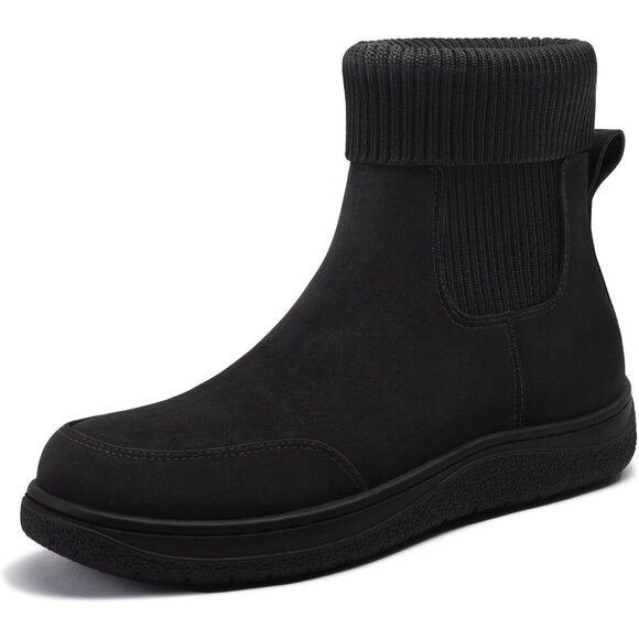 Elegant Slip-On Chelsea Ankle Boots for Women - Wide Fit Winter Booties Black